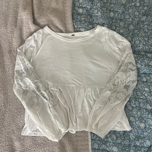 FREE PEOPLE PENNY EMBROIDERED LONG SLEEVE TOP IVORY